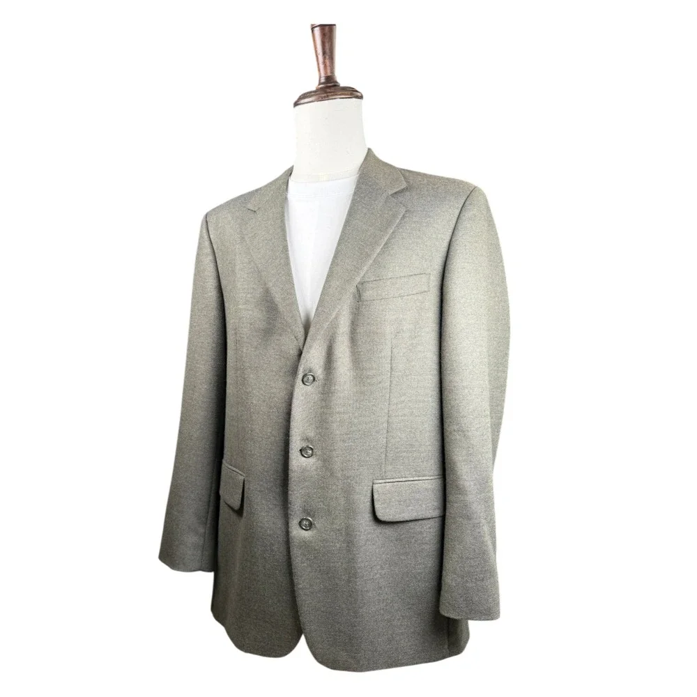 42L Lands End Mens 3 Button Pure Lambswool Blazer Sport Coat Jacket Gray/Green